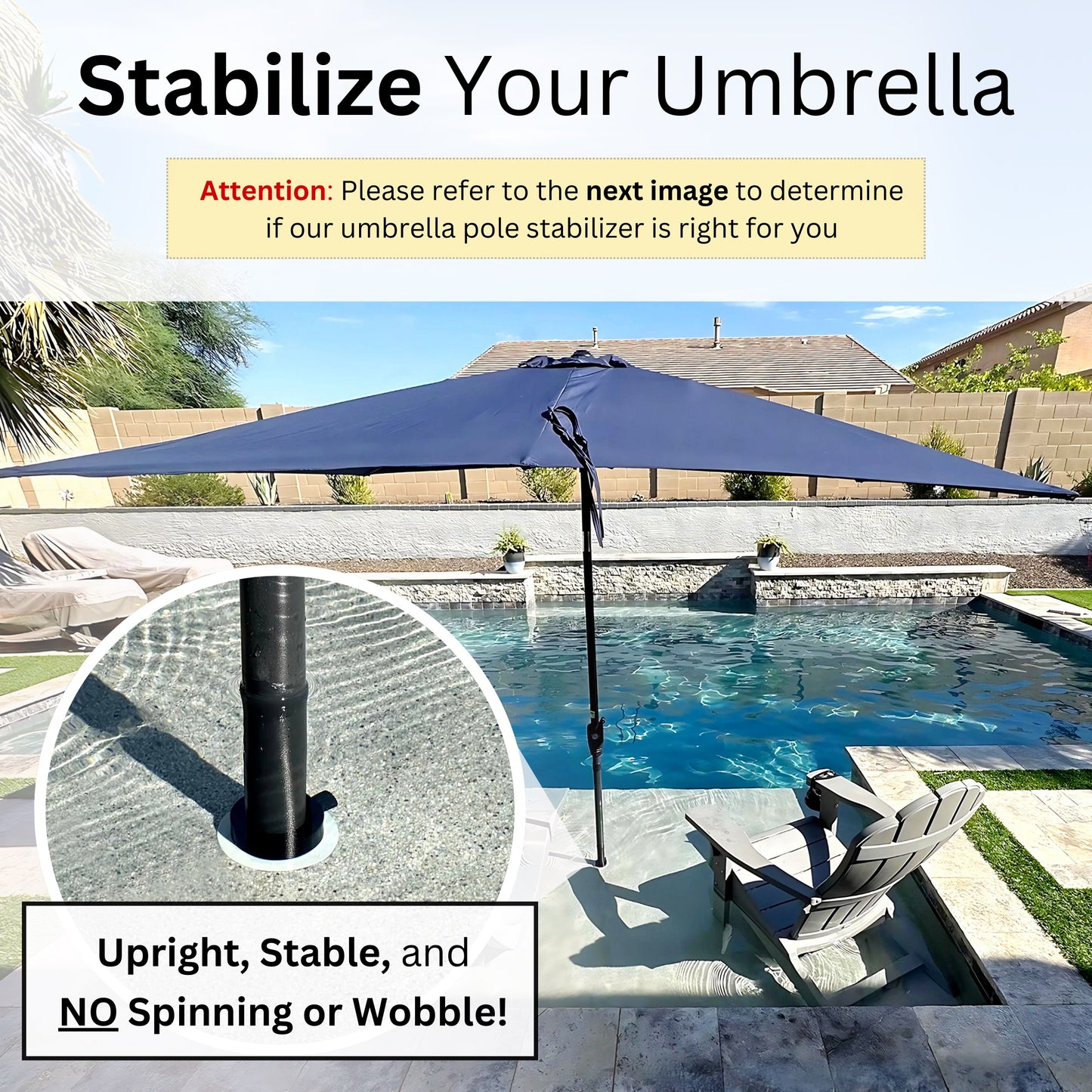 Umbrella Pole Stabilizer reducer threaded adapter insert for Baja Deck Pool Sleeves